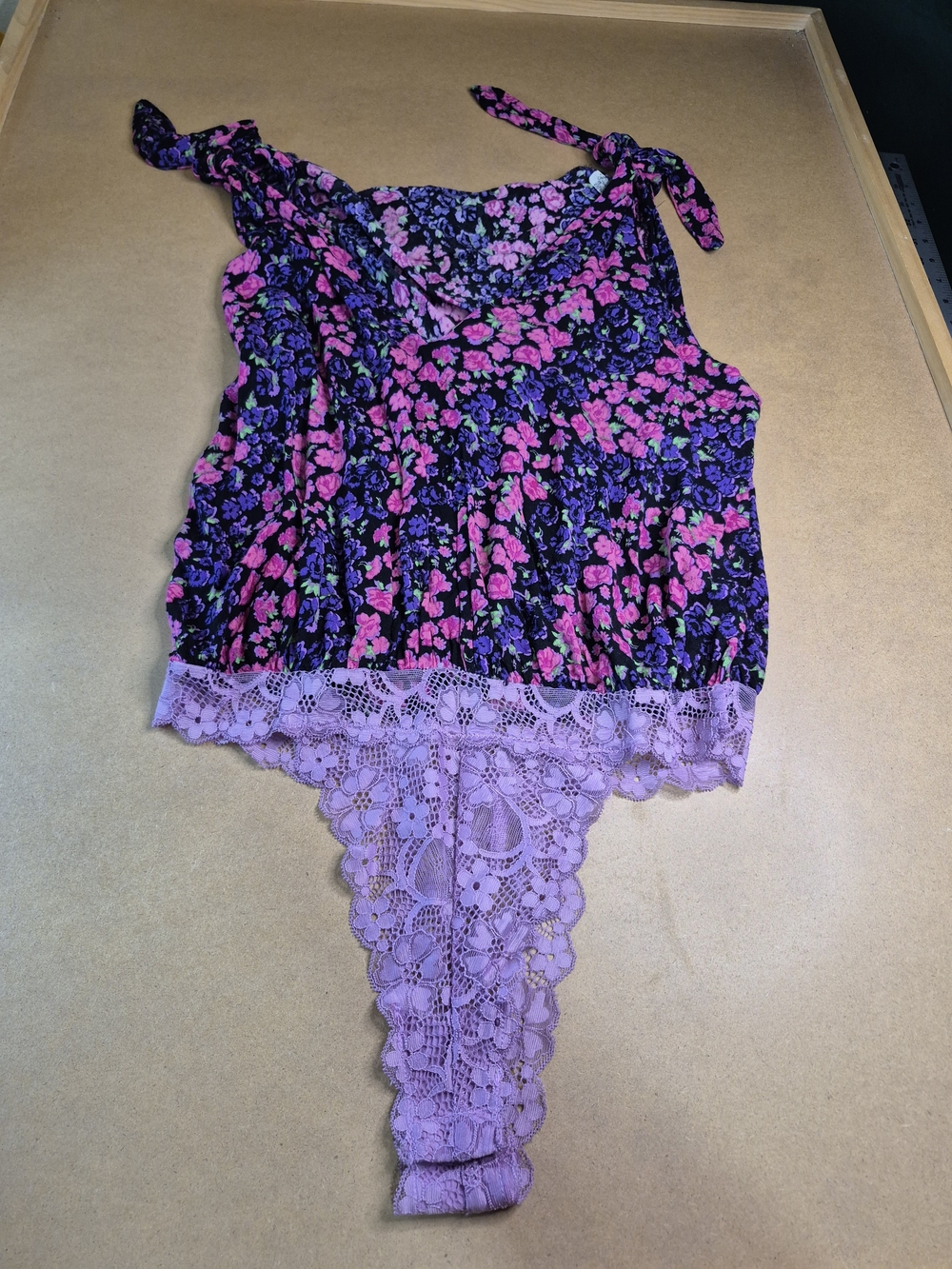 Free People Floral Lace Trim Bodysuit in Black, Pink, Purple